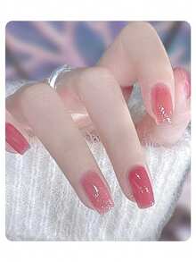 Pegatina de uñas de gel sin horneado color rosa coral, película de aceite para uñas, pegatina de uñas impermeable, pegatina de unicolor, pegatina de polvo de cebollino, pegatina de degradado de color saltarín, pegatina completa - Rosa Fucsia - Ver 6
