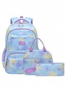 Set de 3 piezas de mochila escolar con estampado de medusas lindas, incluye bolsa de mano y estuche para lápices, correas ajustables para los hombros, múltiples bolsillos y compartimentos, almacenamiento organizado, gran capacidad, mochila escolar de poliéster ligera, cierre con cremallera, adecuada para la escuela, el trabajo, uso diario, mochila para niñas, regalo de vuelta a la escuela - A - Ver 15