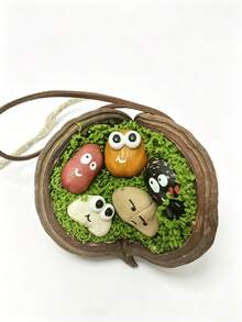 1PC Natural Smiling Seed Pod Keychain, Handmade Buddha's Coconut Pendant, Boho Forest Style Bag Charm For Purse, Unique Nature Gift For Her - Multicolor - View 4