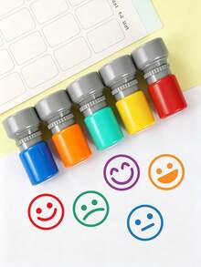 5pcs Colorful Teacher Fun Office Stamp Set, ABS Inspirational Teacher Stamps, Daily Use Happy Expression Stamps, For Classroom Grading And Educational Recognition - Motivate Positive Feedback, Suitable For Children 14 Years And Older - 5-piece Set - View 5