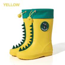 GentleChild Kids Dinosaur Rain Boots Black Red Drawstring Waterproof Non Slip Shoes For Boys Girls School Garden Puddle Outdoor - Yellow - View 19