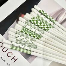 5/10 Pairs - Ceramic Chopsticks, Fresh Green Pattern, Minimalist And Elegant, Non-Slip, Heat-Resistant, Suitable For Home And Restaurant, Clean And Hygienic, Easy To Clean, Highly Attractive Tableware Accessory. - View 7