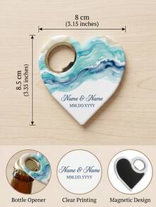 1pc Customized Heart-Shaped Magnetic Bottle Opener Fridge Magnet - Wedding Guest Souvenir, Engagement Party Commemorative Gift, Anniversary Gift, Wedding Room Fridge Decoration. - Multicolor - View 3