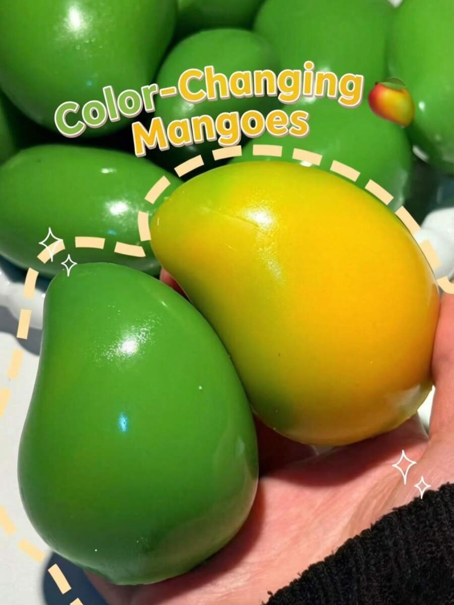 Handmade Crispy Mango Stress Ball Squeeze Toy, Color-Changing Mango Squishy Ball, ASMR Sensory Stress Relief Toy - 彩色 - 查看 1