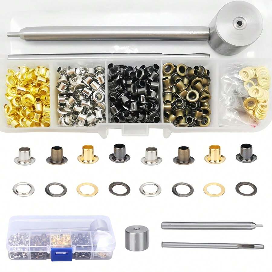 3mm Grommet Kit, 400pcs Plated Copper Metal 3mm Eyelets 3mm Grommet, Eyelets And Washers With Storage Box And 3 Hand Tools For Leather Craft, Clothing Modification Clothes Sewing - White - View 1