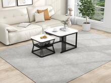 Set Of 2 Modern Side Table Set, 2 Tables MDF White Black Marble Effect - 白色 - 查看 4