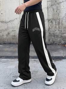 1pc Men's Minimalist College Style Creative Typography Print Straight Leg Loose Casual Sports Long Pants - Black - View 8