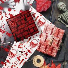 kumozawa 12pcs/Set Halloween Gift Wrapping Paper Set, Featuring Scary Bloodstain Handprints And Skull Patterns, Suitable For Zombie Party, Haunted House Decoration And Gothic Holiday Crafts - Multicolor - View 3