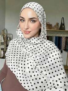 1pc Women's Polka Dot Print Headscarf, Bohemian Style Elegant Multi-Purpose Scarf, Casual Comfortable Sun Protection Shawl, Suitable For Daily Matching Women's Accessory - White - View 1