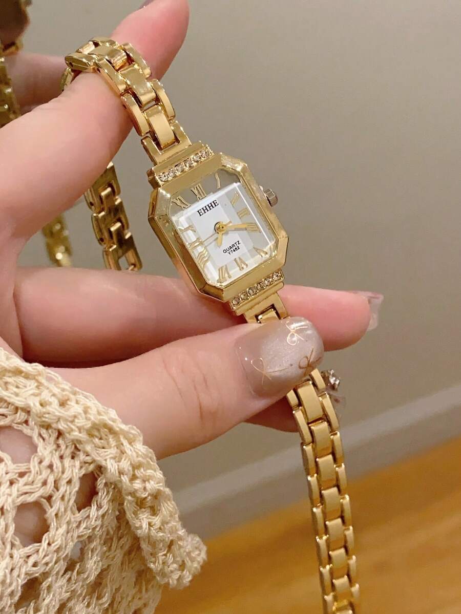 1件女款雙色多邊形石英手錶,優雅精緻,適合日常配戴、派對與休閒聚會 - 金色 - 查看 1