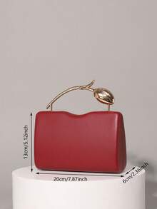 Women's Evening Clutch, Rectangular Hard Shell Handbag, 3D Gold Tulip Top Handle, Minimalist Romantic Bridal Style, Suitable For Weddings, Anniversaries, Dinner Parties - Burgundy - View 7
