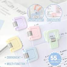 Cute Pastel Multi-Functional Mini Clip With Standable Handle, 55 Sheets Large Capacity Paper Binder Clip, Aesthetic Suspendable Memo Holder & Test Paper Stationery Organizer Student Document Folder Paper Clip Office Book Clip Card Clip Binder Clips Bulldog Clips Back To School - Sets - View 3