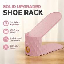10pcs Entryway Shoe Rack, Vertical Stripes With Gold Rings, Tiered Shoe Storage Organizer, 2-Level Height Adjustable For Flats, High Heels, Thick Sole Shoes, Non-Slip Bottom With Stable Grip, Built-In Handles For Easy Access, Stackable Design To Expand Shoe Cabinet Space, Small Apartment Entryway Dorm Shoe Sorting Storage - Halloween Gift - Pink - View 4