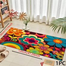 1pc Colorful Floral Print Pattern, Long Runner Mat Series, Living Room Floor Mat, Entryway Door Mat, Indoor Entrance Mat, Bedroom Bedside Mat, Kitchen Floor Mat, Kitchen Long Runner Mat, Suitable For Living Room, Laundry Room, Bathroom - Multicolor - View 7