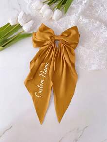 Custom Name Big Bow Hair Clips, Multi Color Engraved Text Long Ribbon Bow Barrette, Elegant Women Bridal Daily Custom Text Hair Accessories - Multicolor - View 17