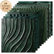 2D FLAT 24 Sheets 6*6 Inch Green Embossed Texture Scrapbook Paper 2D Flat Premium Printed Leather Embossed Effect Decorative Paper | Dark Green Luxury Texture Handmade Projects / Scrapbooking / Greeting Cards / Gift Wrapping Material - Square - View 4