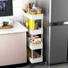 Organizador de almacenamiento, estantería de almacenamiento multifuncional con ruedas, cesta de almacenamiento de plástico con ratán tejido y asa superior, adecuado para oficina, cocina, baño, dormitorio, estantería de almacenamiento con ruedas y estantería de almacenamiento vertical, estantería de almacenamiento de pie - Multicolor - Ver 3