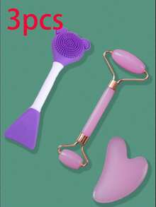 Ein Set aus Harzpulver-Kristall-Roller-Massagekit, Jade-Schönheitsstab, Doppelkopf-Gesichtsroller-Massage-Gesichtsrasiermaschine-Massageplatte, wird verwendet, um die Gesichtshaut zu straffen und zu festigen. - Verschiedenfarbig - Übersicht 15