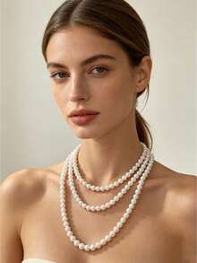 Shijia 6mm Glass Pearl High-End Versatile Necklace Jewelry - Pastel - View 1