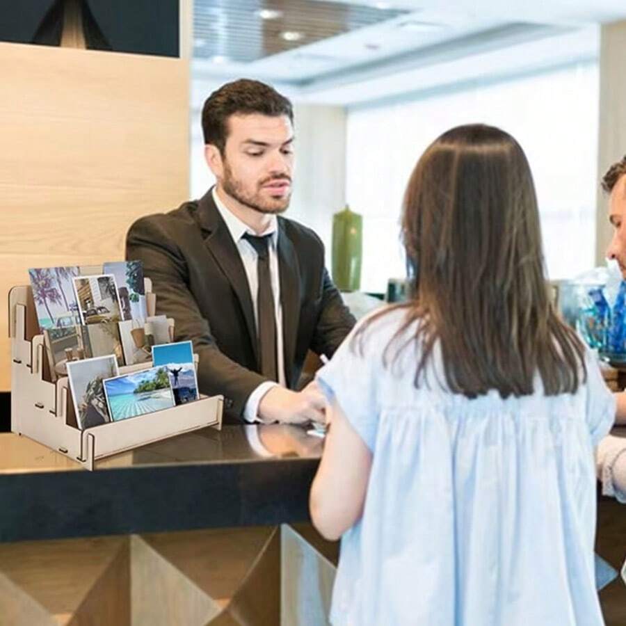 مجموعة رف عرض خشبي متعدد الطبقات من 3 طبقات، يمكن استخدامه كصندوق تخزين للكتب والبطاقات، مناسب لأغراض تخزين البطاقات المختلفة، رف عرض بطاقات التهنئة والمجلات - A - مشاهدة 1