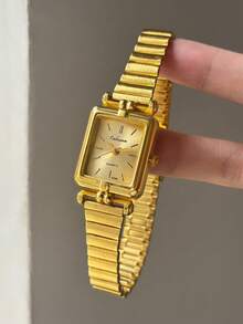 1pc Square Bamboo Knot Quartz Watch In Gold/Silver Color, Suitable For Daily Wear And Perfect Gift For Birthday, Christmas - Gold - View 9