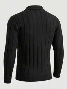 Men's Autumn/Winter Fashion Classic Ribbed Shoulder POLO Collar Long Sleeve Sweater - Black - View 2