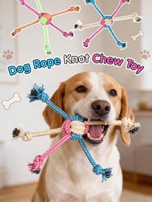 Handmade Woven Colorful Rope Knot Toy, Teething & Dental Cleaning, Interactive Play & Fetch Training Toy For Small Dogs - Multicolor - View 1