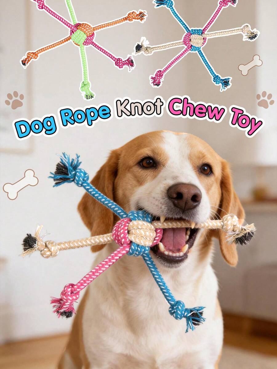 Handmade Woven Colorful Rope Knot Toy, Teething & Dental Cleaning, Interactive Play & Fetch Training Toy For Small Dogs - Multicolor - View 1