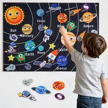 Outer Space Felt Board Story Set, 33-Inch Planet Flannel Board, Suitable For 3-5 Years Old Children Solar System Toy, With Hooks Astronaut Planet Alien Galaxy Reusable, Montessori Educational Sensory Toy, Suitable For Boys And Girls Activity Board - Black - View 3