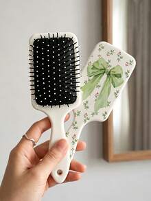 1/2 piezas Peine de masaje con cojín de aire, patrón de hoja verde y lazo, estilo fresco de verano, minimalista, peine de peinado para mujer, cepillo de masaje para el cabello, antiestático, cuidado del cabello suave, peine de peinado adecuado para uso doméstico, regalo para familia y amigos - Multicolor - Ver 9