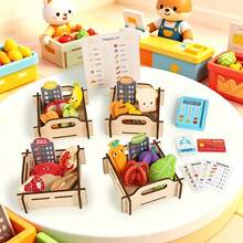 Children's Wooden Supermarket Play Home Toy Set 32pcs Role Playing Interactive Game Set With Wooden Frame; Credit Card Machine; Work Card; Bank Card; Shopping List; Simulated Food, Ideal Gifts For Various Festivals - Multicolor - View 10