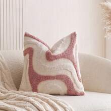 1PC/2PCS Boho Abstract Wave Tufted Throw Pillow Covers, 3D Textured Geometric Square Cushion Cases, Soft Curved Striped Decor Sofa Pillows For Minimalist Wabi-Sabi Neutral Living Room Home Decor, Multiple Colors Available, Pillow Inserts Not Included - Pink - View 10