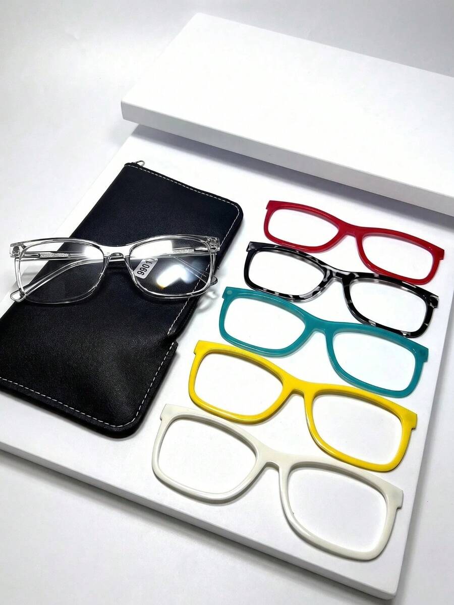 1 Set Gafas de Lente Liso 5-En-1 Dopamina Multicolor Patrón Geométrico Bloque de Color Patchwork Casual Bohemio Vintage Fiesta Calle Lindo Elegante PC (Policarbonato) Todo Estilo Nuevo Decorativo Marco de Moda Marco de Inserción TR Gafas Marco de Lente Magnético Multicolor Intercambiable de Moda Marco de Lente Liso Decorativo Marco de Gafas Sensación Premium Conveniente Estilo de Color Reemplazo (1 Marco + 5 Lentes Magnéticos) Gafas Clip-On para Mujer - Multicolor - Ver 1