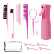 12pcs Hair Styling Tool Set | Spray Bottle, Edge Brush, Teasing Brush, Tail Comb, Hair Clips, Braiding Tool, Storage Bag | Suitable For Home Hair Styling, Salon Hair Styling | Hair Styling Tools Barber Accessories - Multicolor - View 10