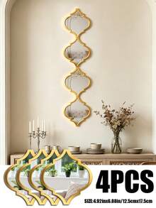 4PCS Combination Extra Long Wall Mirrors Sticker - Skinny 12.5*70CM / 4.9x27.6 Inch Handmade Tear Drop Design With Gold Foil Finish, Wrought Iron Frames For Narrow Spaces, Tear Drop Mirror Wall Decor - Multicolor - View 14