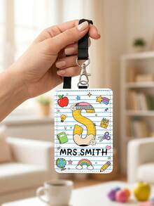 1pc Custom Teacher Name Letter ID Badge Holder,Personalized Lined Card Cover,Teacher Appreciation Gift,Back To School,Teacher Travel Backpack Suitcase - Multicolor - View 10