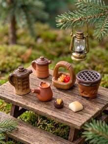 9pcs/1pc Mini Camping Food Pot Basket Bread Chestnut Miniature Decor, Realistic Tiny Resin Decoration Set, Dollhouse Kitchen Accessories, Micro Landscape Fairy Garden Decor, DIY Terrarium Small Ornaments, Home Desktop Party Holiday Seasonal Decoration - Boiled Tea - View 3