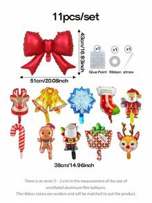 11pcs/Set Christmas Tree Decoration Balloon Set, 21-Inch Red Bow Shaped Matte Foil Balloon, Mini Gingerbread Man/Snowflake/Reindeer/Sock/Bell/Candy Cane/Santa Claus/Gift Shaped Balloons, New Year Celebration Decoration Props - View 2