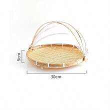 1pc Woven Food Service Tent Basket, Outdoor Bamboo Mesh Fruit Tray With Lid, Picnic Storage Dust-Proof Tool Basket - Beige - View 8