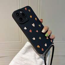 Convenient Lanyard Phone Case With Multifunctional Adjustable Lanyard And Crossbody Strap, Pupil Black Minimalist Heart Design, Easy-To-Use TPU Shockproof Protective Shell For Apple Phone - Multicolor - View 2