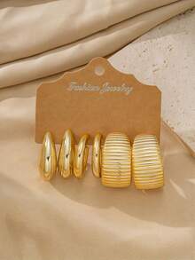 CCD Alloy 9-Piece Set Smooth Texture C-Hoop Water Drop Stud Earrings, Women's Daily Wear Fashion Accessories - Gold - View 3