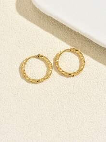 1 Pair Minimalist Ins Style Twisted Plain Gold Hoop Earrings, Simple Twisted Flower Polished Large Hoop Ear Cuffs For Daily Commute And Date Wear - Yellow Gold - View 4