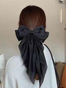 2件/1件 女款大號黑白絲綢緞面蝴蝶結彈簧髮夾，時尚百搭高級優雅極簡純色髮飾，適用日常佩戴、休閒、派對、通勤、度假、洗臉、化妝、穿搭造型 - 黑與白 - 查看 5