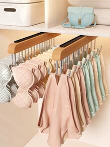 1 High-Quality Sliding Storage Hook, Space-Saving Multi-Functional Wooden Wardrobe Hanger, Drill-Free Sliding Design. Ideal For Pants, Jeans, Underwear, Bras, Hats, Scarves And Belts, Perfect For Bedroom Decor, Home, Dorm And Closet Organization - Multicolor - View 6