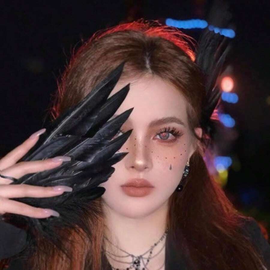 2 Stücke Halloween Feder Haaraccessoires Schwarze Engelsflügel Cosplay Kopfschmuck Requisiten Dunkler Elf/Schwarzer Schwan Stil Haarspangen - Übersicht 1