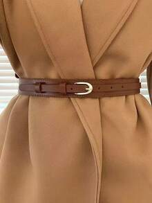 Metal Ladies Leather Buckle Brown Belt Halloween Summer, School Fall, Autumn, Halloween - Coffee Brown - View 7