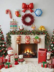 11pcs/Set Christmas Tree Decoration Balloon Set, 21-Inch Red Bow Shaped Matte Foil Balloon, Mini Gingerbread Man/Snowflake/Reindeer/Sock/Bell/Candy Cane/Santa Claus/Gift Shaped Balloons, New Year Celebration Decoration Props - View 4