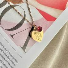 18K Gold Heart Pendant Birthstone Jewelry Family Birth Flower Necklace, Birthday Gift For Her And Grandma - Multicolor - View 5