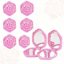 1/6/10pcs Portable Foldable Mini Rose-Shaped Water Ripple Mirror - Double-Sided Glass Makeup Mirror With Floral Pattern Design, Exquisite Cute Handheld Mirror Perfect For Holiday Gifts, Travel And On-The-Go Beauty Makeup - Multicolor - View 8