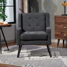 Upholstered Chair With Buttoned Suede Padding – Mid-Century Modern Armchair With High-Density Foam Cushion And Solid Wood Legs For Small Spaces: Living Room, Bedroom, Office - Dark Grey - View 5